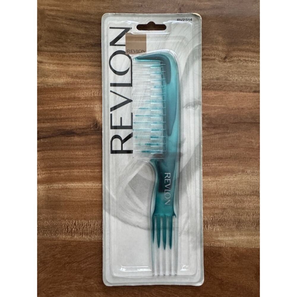 Vintage Revlon Style Lifter Comb RV2514 Wide Tooth Pick Teal Marble Swirl 8" NEW